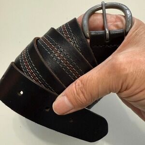 Vintage‎ Black Leather Belt w/ Multicolor Stitching – 38"